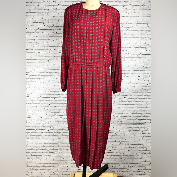 Talbots | Vintage petite red print design long sleeve dress size 12P - Picture 1 of 13